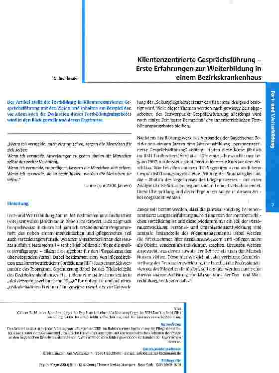 Vorschauseite 1: Klientenzentrierte Gesprächsführung Erste Erfahrungen zur Weiterbildung in einem Bezirkskrankenhaus