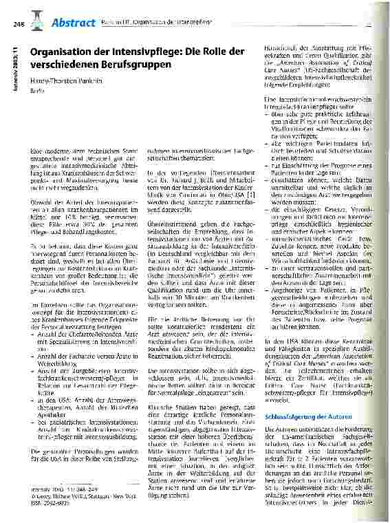 Vorschauseite 1: Organisation der Intensivpflege: Die Rolle der verschiedenen Berufsgruppen