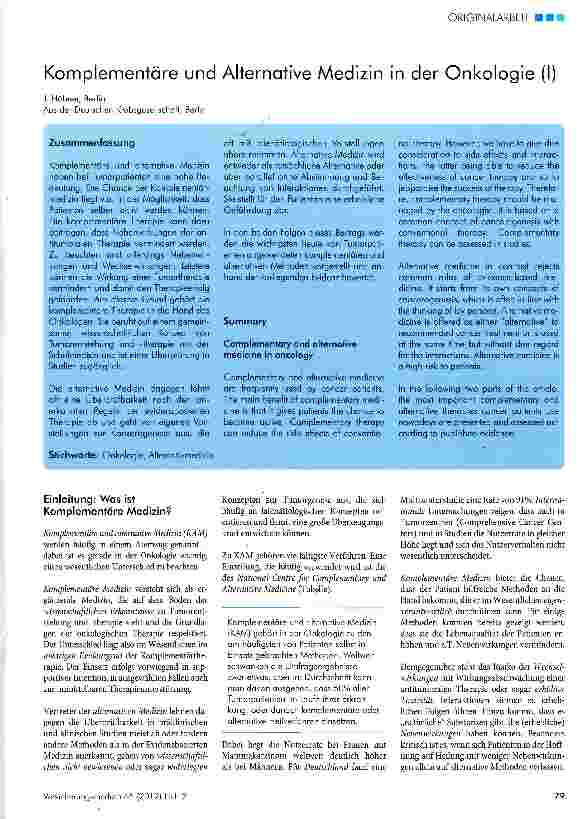 Vorschauseite 1: Komplementäre und Alternative Medizin in der Onkologie