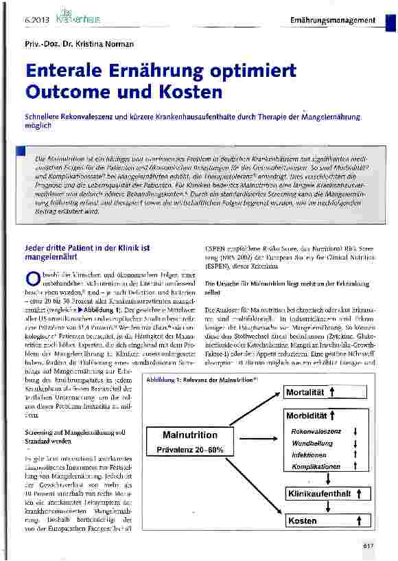 Vorschauseite 1: Enterale Ernährung optimiert Outcome und Kosten