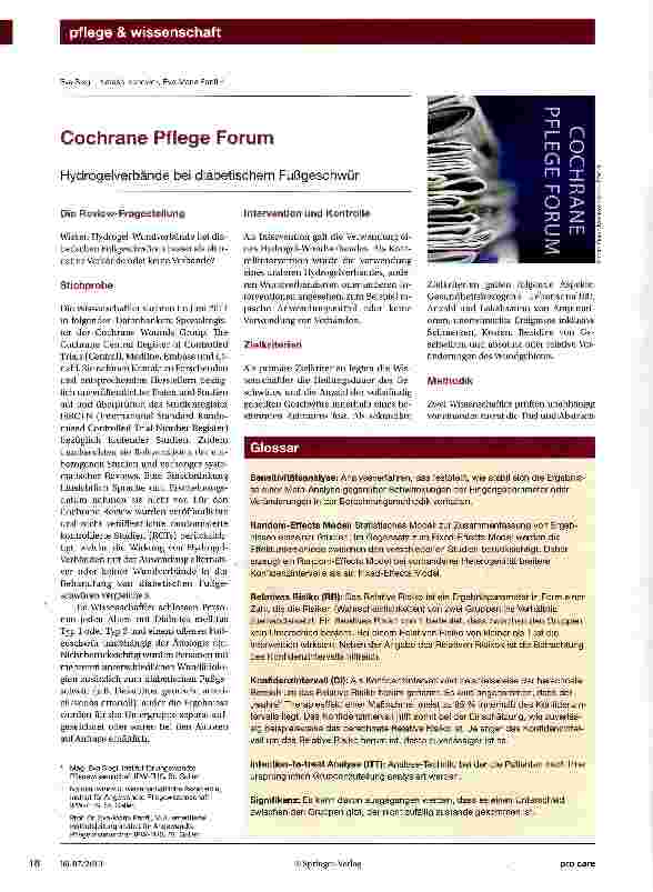 Vorschauseite 1: Cochrane Pflege Forum