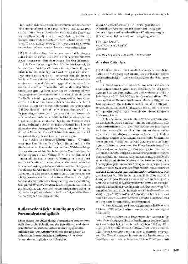 Vorschauseite 1: Außerordentliche Kündigung eines Personalratsmitglieds