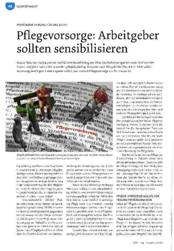 Vorschauseite 1: Pflegevorsorge: Arbeitgeber sollten sensibilisieren