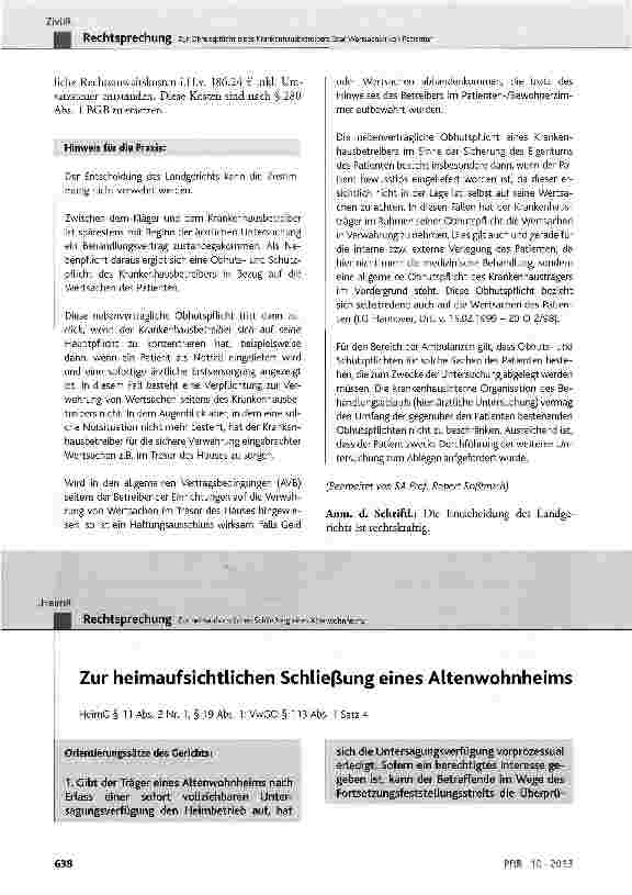 Vorschauseite 1: Zur heimaufsichtlichen Schließung eines Altenwohnheims HeimG § 11 Abs. 2 Nr. 1, § 19 Abs. 1; VwGO § 113 Abs. 1 Satz 4