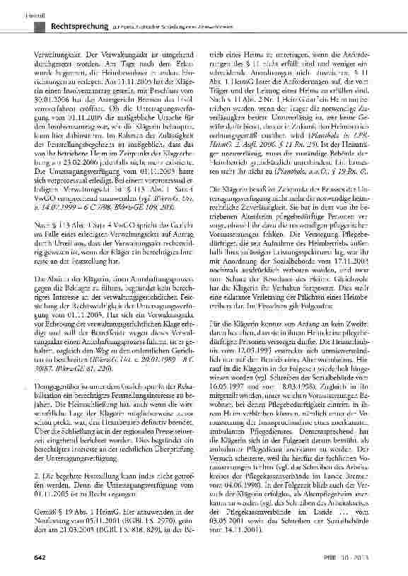 Vorschauseite 5: Zur heimaufsichtlichen Schließung eines Altenwohnheims HeimG § 11 Abs. 2 Nr. 1, § 19 Abs. 1; VwGO § 113 Abs. 1 Satz 4