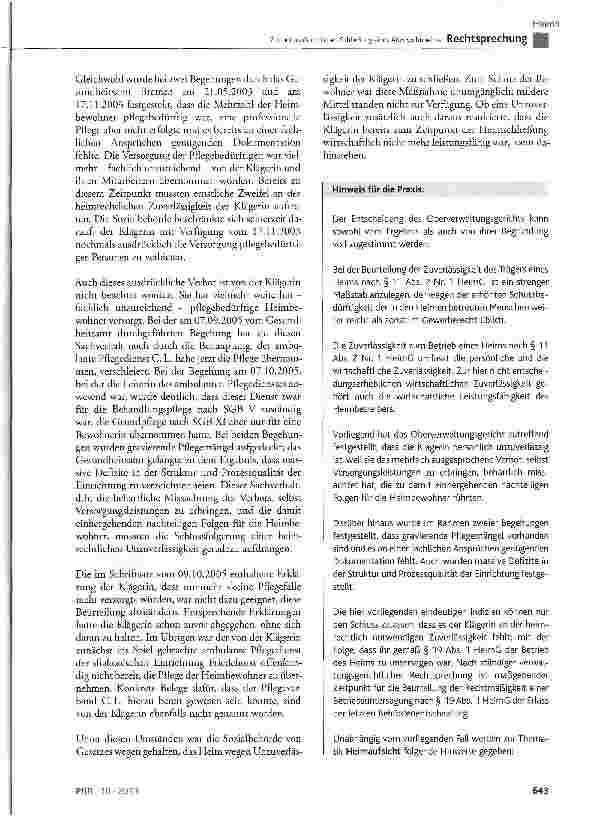 Vorschauseite 6: Zur heimaufsichtlichen Schließung eines Altenwohnheims HeimG § 11 Abs. 2 Nr. 1, § 19 Abs. 1; VwGO § 113 Abs. 1 Satz 4