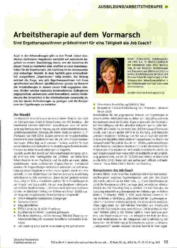 Vorschauseite 1: Arbeitstherapie auf dem Vormarsch Sind Ergotherapeutlnnen prädestiniert für eine Tätigkeit als Job Coach?