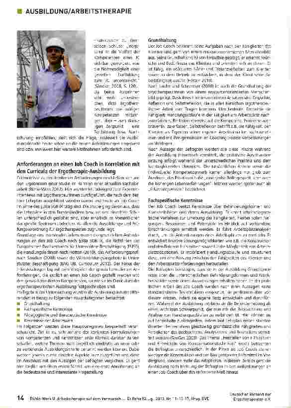 Vorschauseite 2: Arbeitstherapie auf dem Vormarsch Sind Ergotherapeutlnnen prädestiniert für eine Tätigkeit als Job Coach?