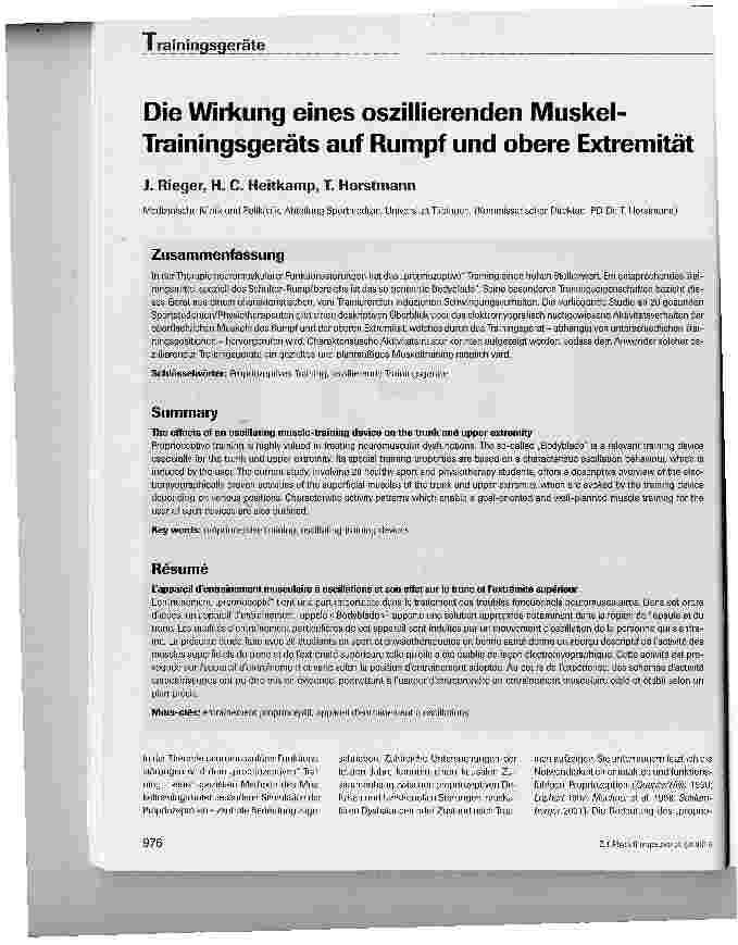 Vorschauseite 1: Die Wirkung eines oszillierenden Muskel-Trainingsgeräts auf Rumpf und obere Extremität