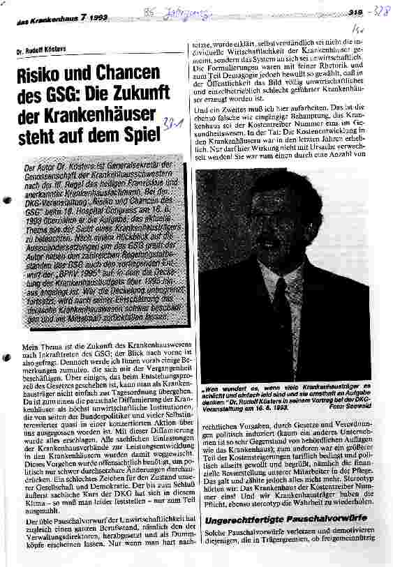 Vorschauseite 1: Risiko und Chancen des GesundheitsStrukturGesetzes: Die Zukunft der Krankenhäuser steht auf dem Spiel