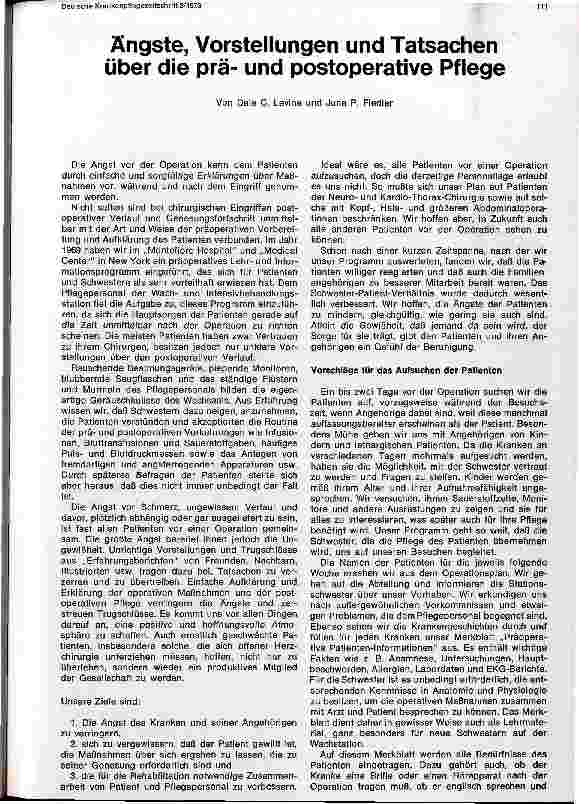 Vorschauseite 1: Ängste, Vorstellungen und Tatsachen über die präund postoperative Pflege