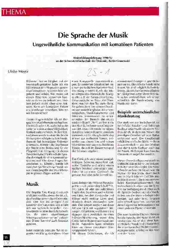Vorschauseite 1: Die Sprache der Musik Ungewöhnliche Kommunikation mit komatösen Patienten