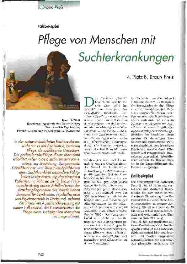 Vorschauseite 1: Pflege von Menschen mit Suchterkrankungen 4. Platz B. Braun-Preis