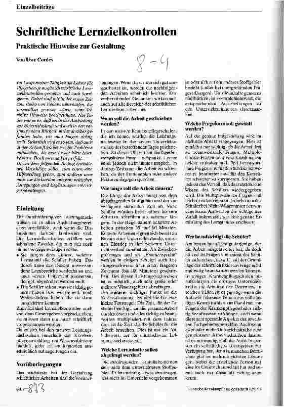Vorschauseite 1: Schriftliche Lernzielkontrollen Praktische Hinweise zur Gestaltung