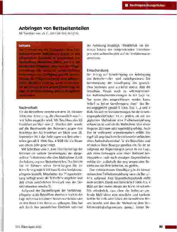 Vorschauseite 1: Anbringen von Bettseitenteilen AG Frankfurt vom 29.11.2012 (49 XVI1 3023/11)