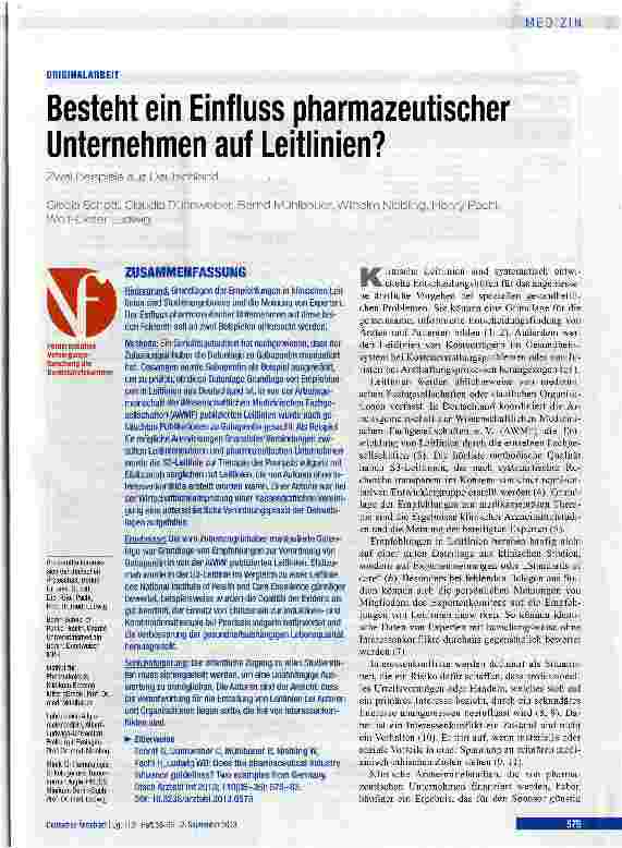 Vorschauseite 1: Besteht ein Einfluss pharmazeutischer Unternehmen auf Leitlinien?