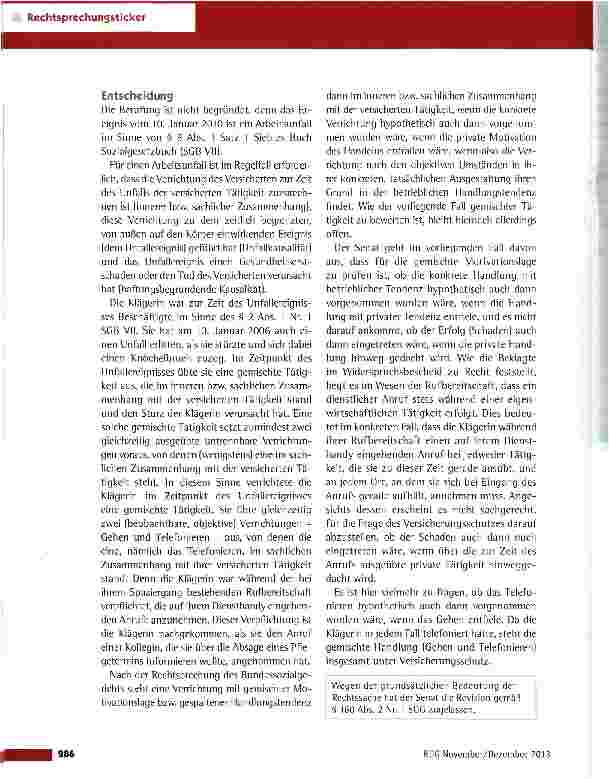 Vorschauseite 2: Anerkennung eines Unfalls während der Rufbereitschaft LSG Nordrhein-Westfalen vom 18.12.2012 (L 15 U 270/12)