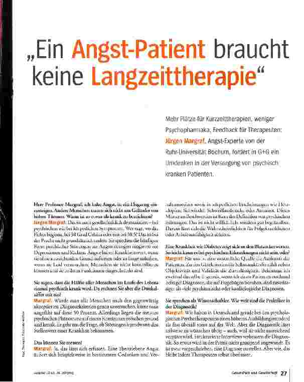 Vorschauseite 1: Ein Angstpatient braucht keine Langzeittherapie