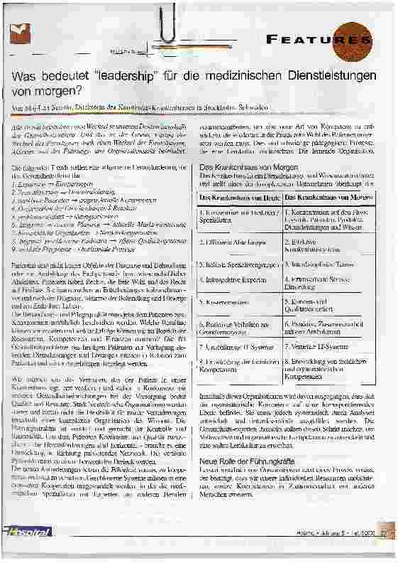 Vorschauseite 1: Was bedeutet leadership für die medizinischen Dienstleistungen von morgen?