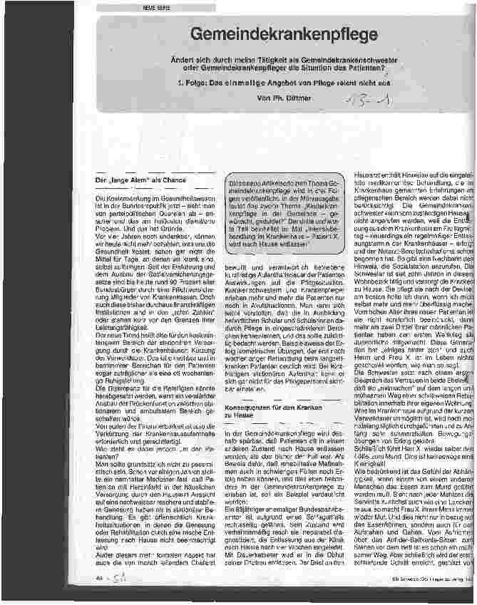Vorschauseite 1: Gemeindekrankenpflege 1. Folge: Das einmalige Angebot von Pflege reicht nicht aus