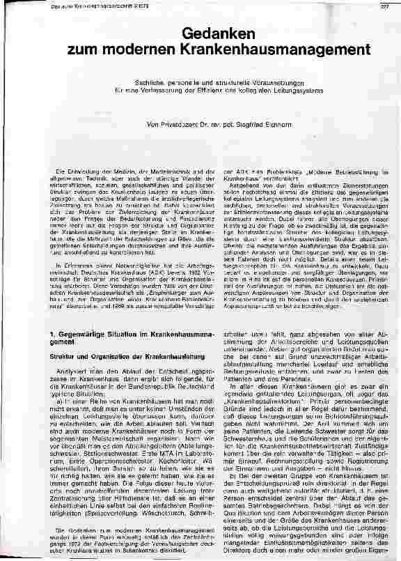 Vorschauseite 1: Gedanken zum modernen Management im Krankenhaus