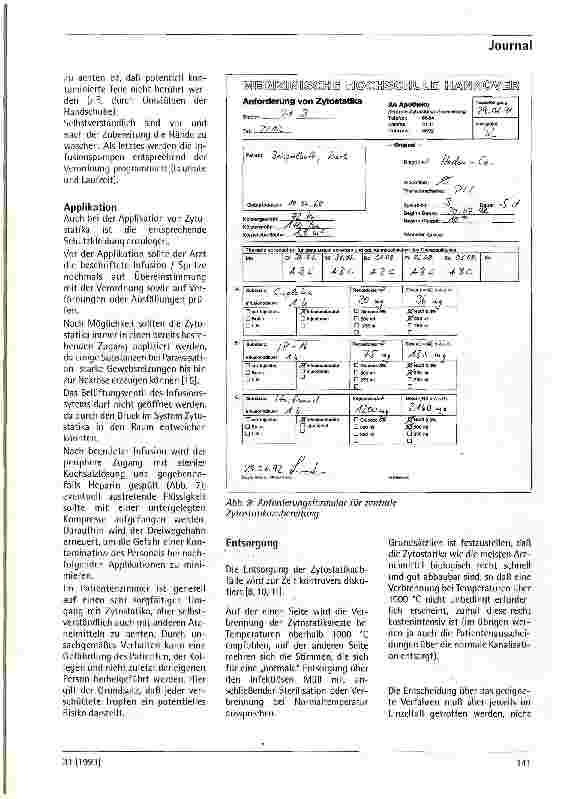 Vorschauseite 3: Umgang mit Zytostatika - Was ist zu beachten? Teil 2 Aus der Zentralapotheke d. Medizinischen Hochschule Hannover