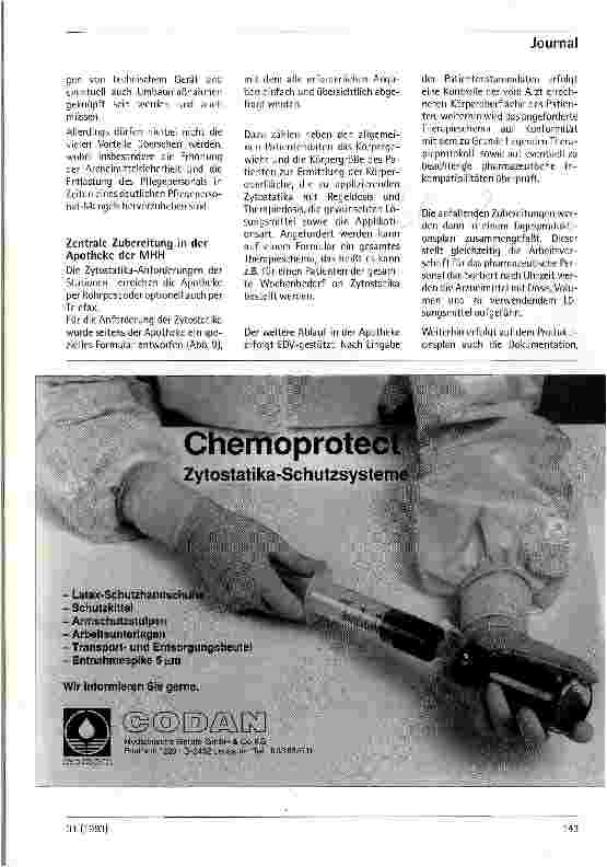 Vorschauseite 5: Umgang mit Zytostatika - Was ist zu beachten? Teil 2 Aus der Zentralapotheke d. Medizinischen Hochschule Hannover