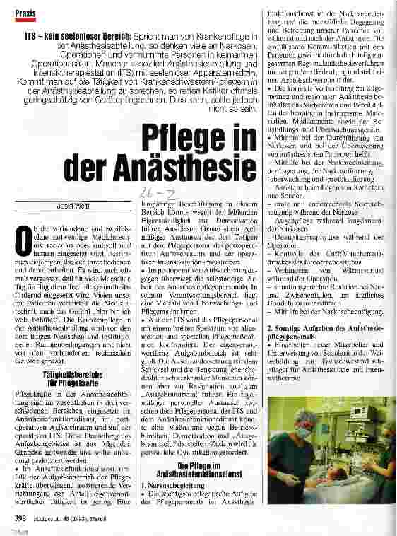 Vorschauseite 1: Pflege in der Anästhesie ITS - kein seelenloser Bereich