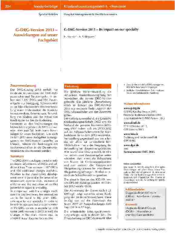 Vorschauseite 1: G-DRG-Version 2013 - Its impact on our specialty