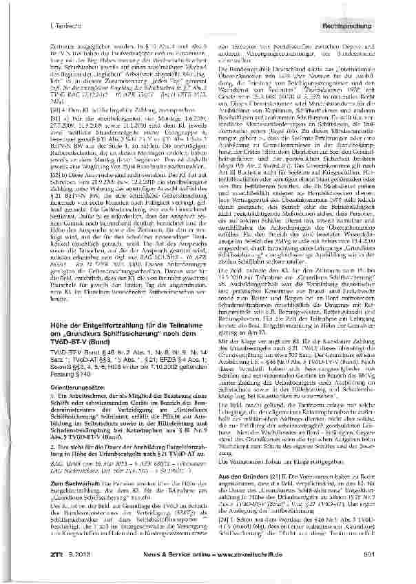 Vorschauseite 1: Höhe der Entgeltfortzahlung für die Teilnahme am „Grundkurs Schiffssicherung nach dem TVÖD-BT-V (Bund) TVÖD-BT-V Bund §46 Nr. 2 Abs. 1, Nr. 8, Nr. 9, Nr. 14 Satz 1; TVöD-AT §§ 3,…