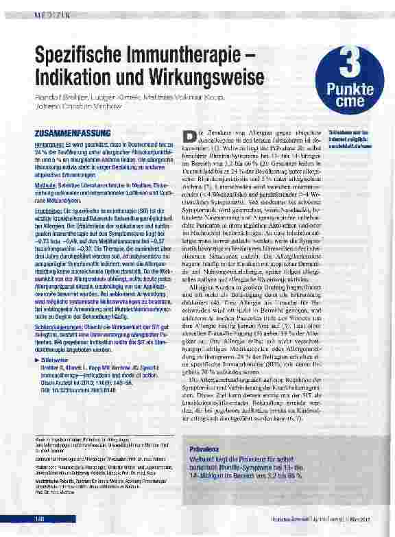 Vorschauseite 1: Spezifische Immuntherapie -Indikation und Wirkungsweise