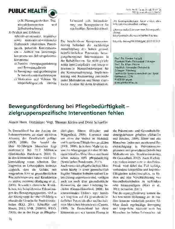 Vorschauseite 1: Bewegungsförderung bei Pflegebedürftigkeit zielgruppenspezifische Interventionen fehlen
