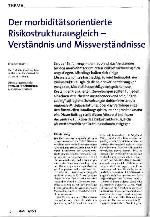 Vorschauseite 1: Der morbiditätsorientierte Risikostrukturausgleich -Verständnis und Missverständnisse