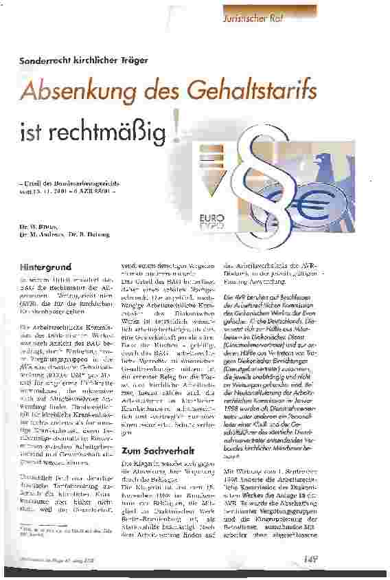 Vorschauseite 1: Absenkung des Gehaltstarifs