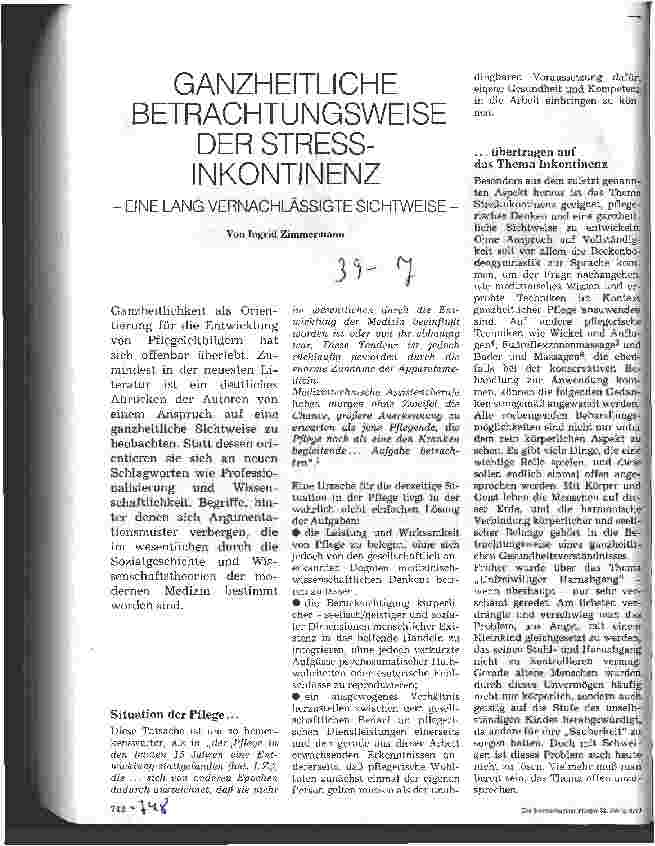 Vorschauseite 1: Ganzheitliche Betrachtungsweise der Streßinkontinenz Eine lang vernachlässigte Sichtweise