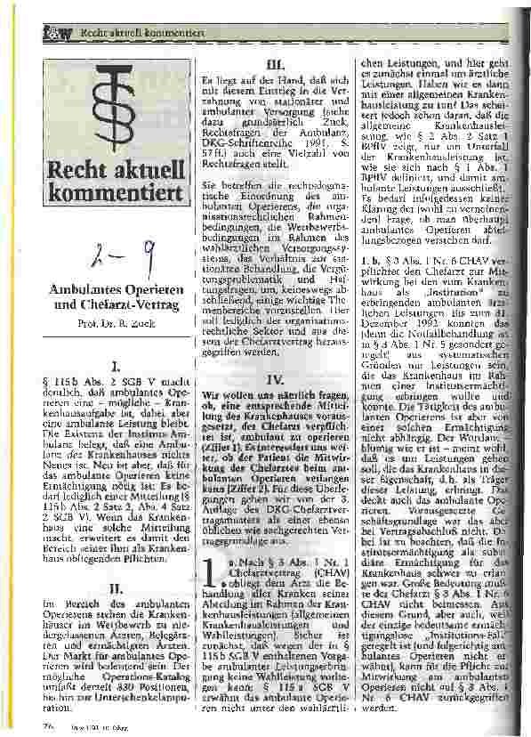 Vorschauseite 1: Ambulantes Operieren und Chefarzt-Vertrag