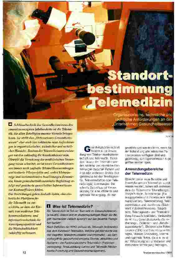 Vorschauseite 1: Standortbestimmung Telemedizin Organisatorische, technische und rechtliche Anforderungen an das Unternehmen Gesundheitswesen