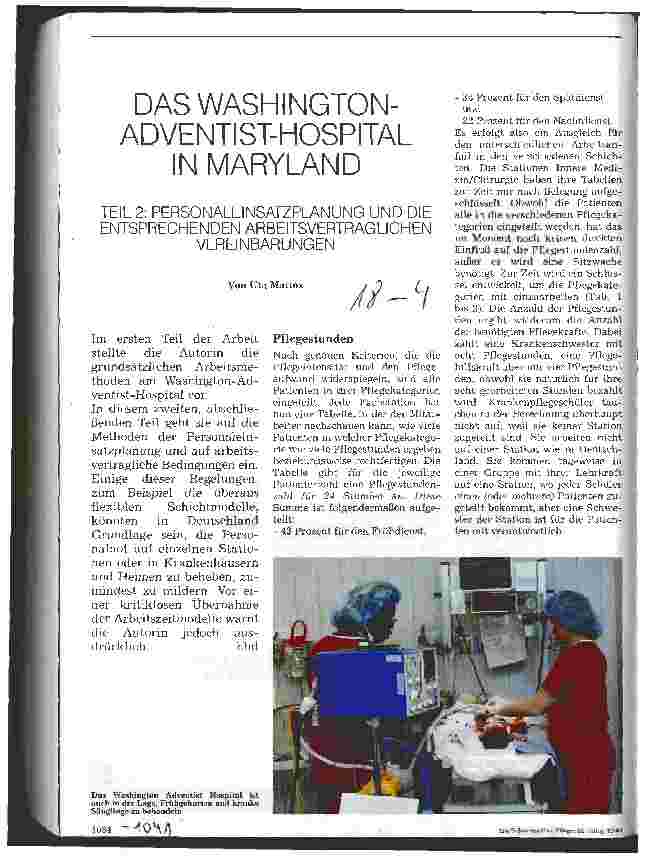 Vorschauseite 1: Das Washington-Adventist-Hospital in Maryland Teil 2: Personaleinsatzplanung und die entsprechenden Arbeitsvertraglichen Vereinbarungen