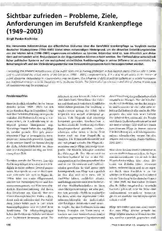Vorschauseite 1: Sichtbar zufrieden - Probleme, Ziele, Anforderungen im Berufsfeld Krankenpflege (1949-2003)