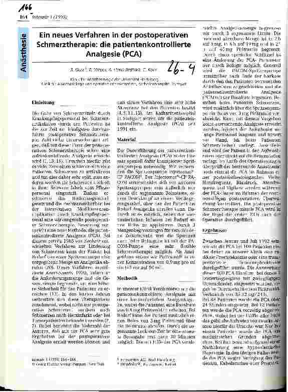 Vorschauseite 1: Ein neues Verfahren in der postoperativen Schmerztherapie: die patientenkontrollierte Analgesie (PCA)