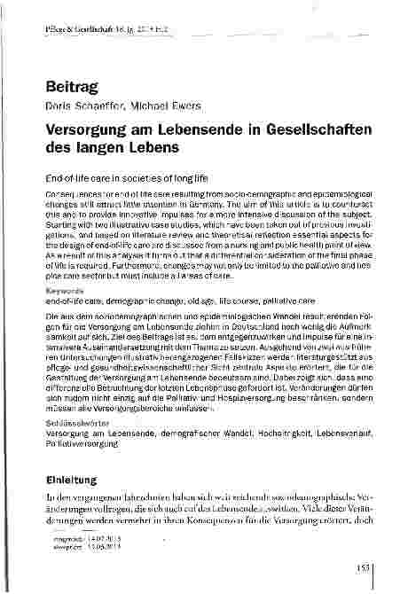 Vorschauseite 1: Versorgung am Lebensende in Gesellschaften des langen Lebens