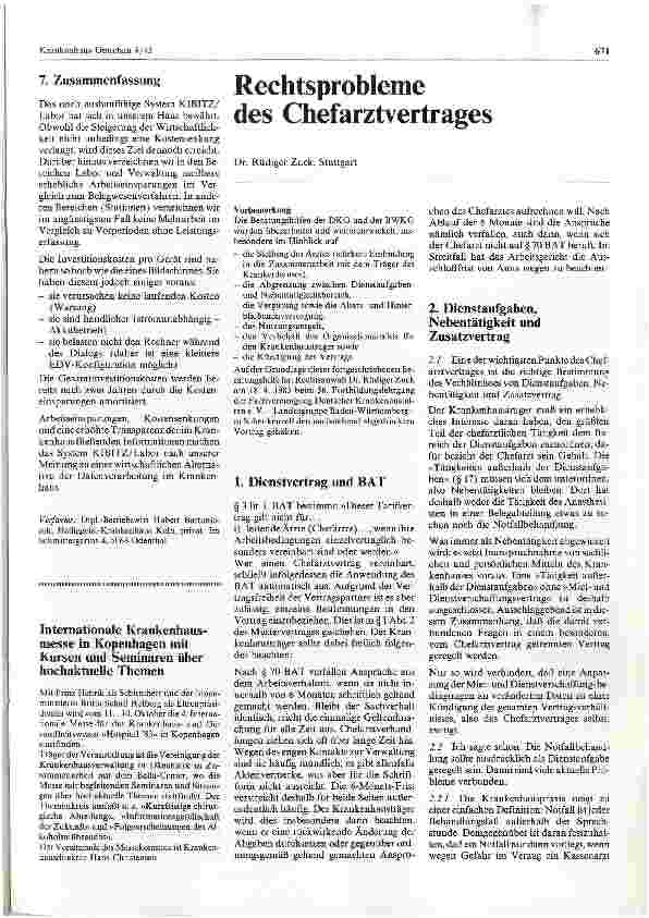 Vorschauseite 1: Rechtsprobleme des Chefarztvertrages