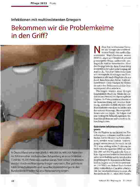 Vorschauseite 1: Infektionen mit multiresistenten Erregern Bekommen wir die Problemkeime in den Griff?