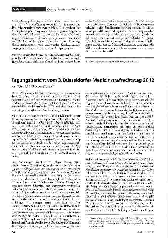 Vorschauseite 1: Tagungsbericht vom 3. Düsseldorfer Medizinstrafrechtstag 2012