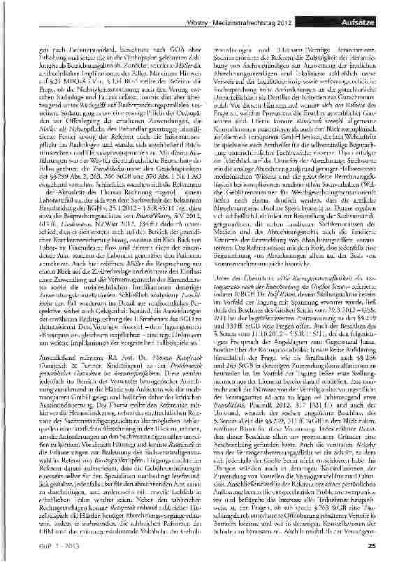 Vorschauseite 2: Tagungsbericht vom 3. Düsseldorfer Medizinstrafrechtstag 2012