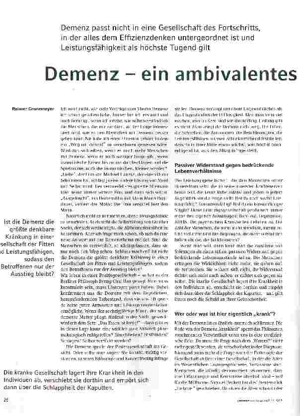Vorschauseite 1: Demenz - ein ambivalentes Widerstandsnest