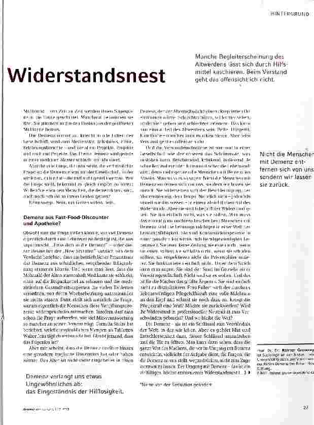 Vorschauseite 2: Demenz - ein ambivalentes Widerstandsnest