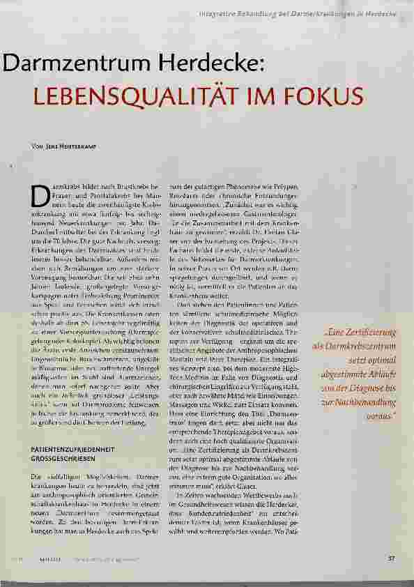 Vorschauseite 2: Darmzentrum Herdecke: LEBENSQUALITÄT IM FOKUS