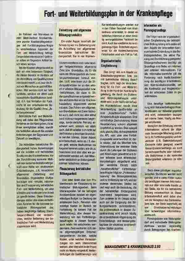 Vorschauseite 1: Fortund Weiterbildungsplan in der Krankenpflege