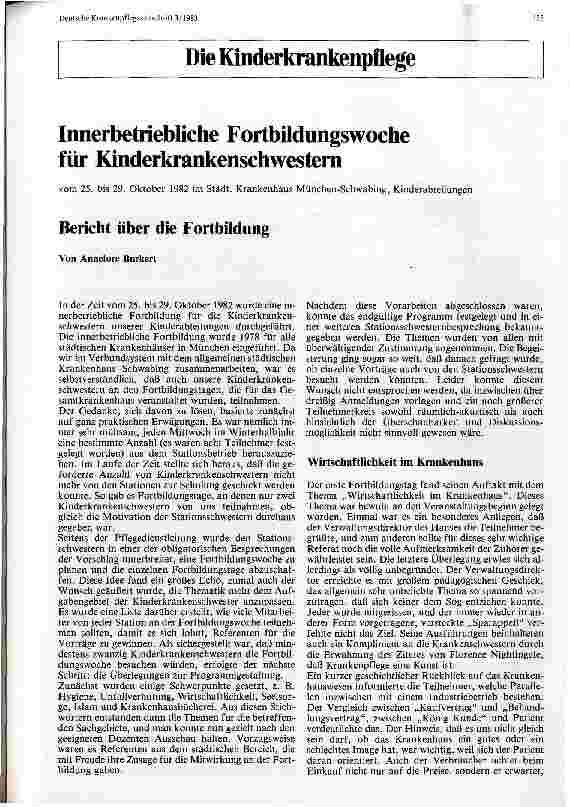 Vorschauseite 1: Innerbetriebliche Fortbildungswoche für Kinderkrankenschwestern